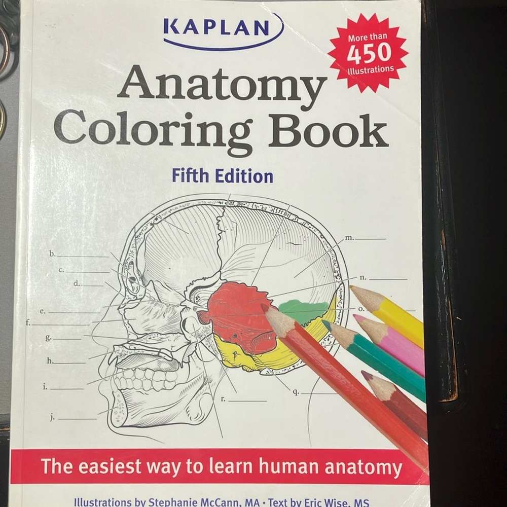 (Used Textbook) Kaplan Anatomy Coloring Book with Red, Green, and Pink Pencils